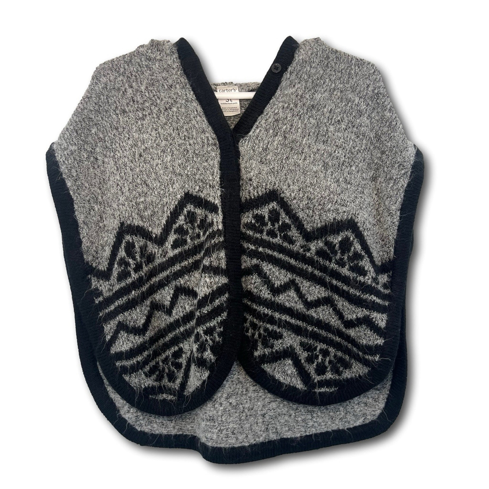 Carter's Girl Hooded Pullover Poncho Knit Black Gray Toddler Size 3T Sweater Top